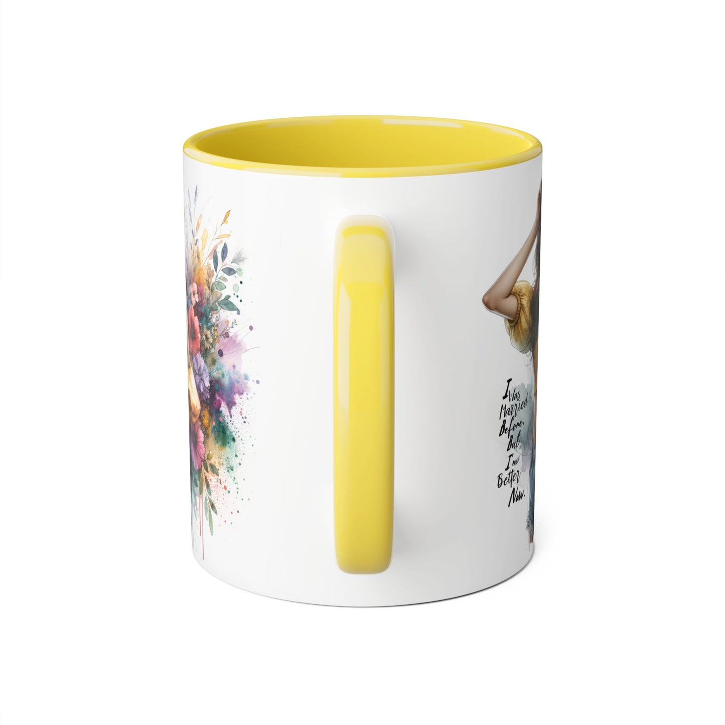 I Was Married Before But I'm Better Now Humoristic Chic Floral Accent Mug - Inspirational Art for Coffee Lovers, Gifts for Friends, Home Decor, Motivational Drinkware, Birthday Present