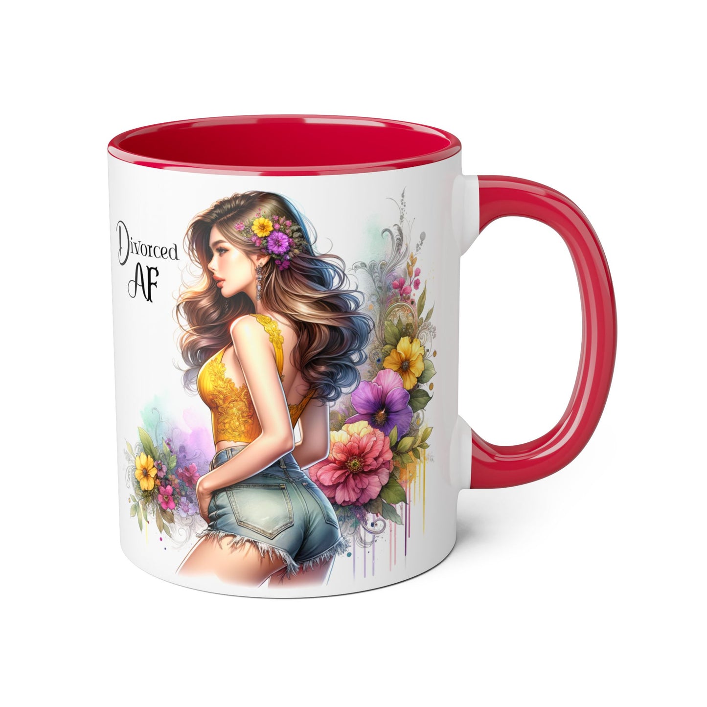 Divorced AF Floral Accent Mug, Humor Coffee Cup, Gift for Divorce Celebration, Self-Love Mug, Unique Present for Her