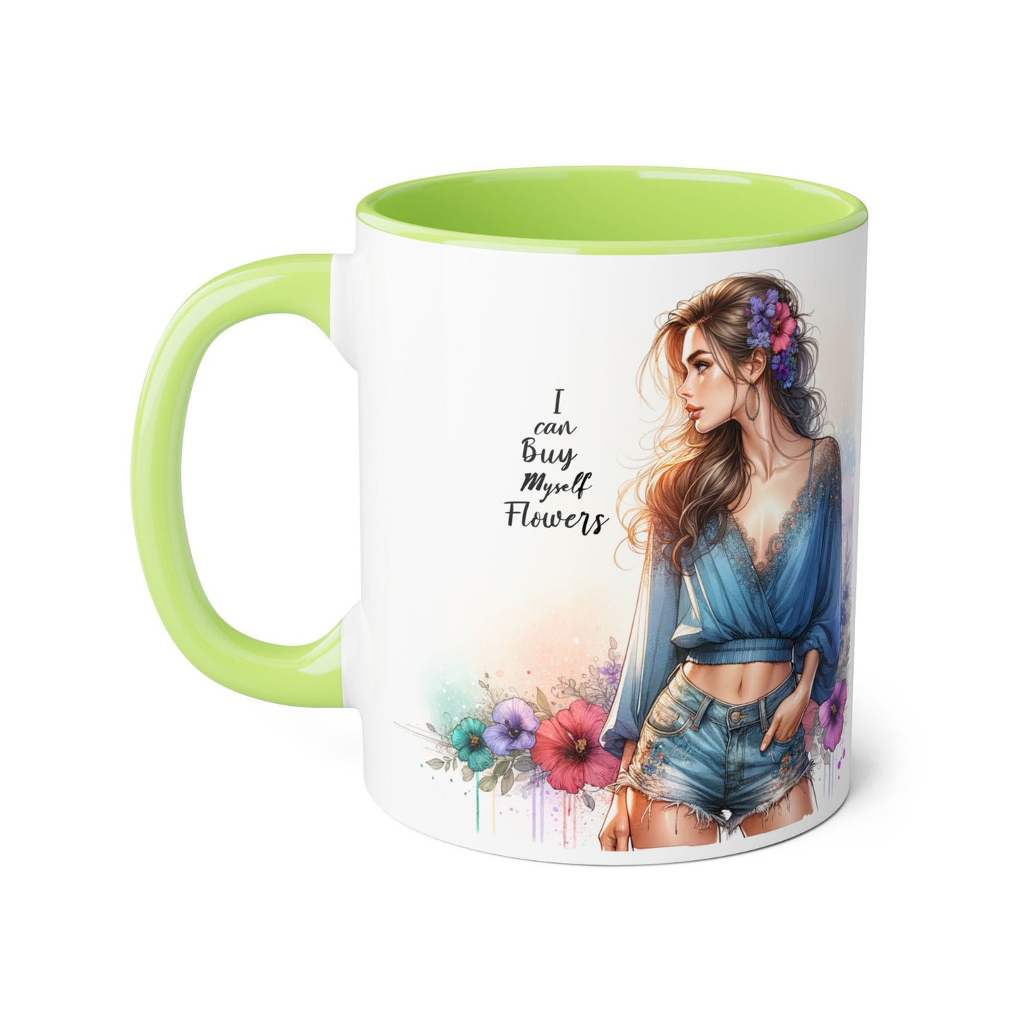 Chic Floral Accent Mug | I Can Buy My Own Flowers | Gift for Her, Coffee Cup, Art Mug, Inspirational Drinkware, Stylish Tea Mug