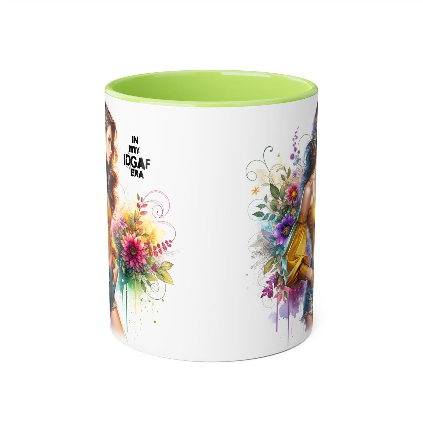 Edgy Floral Accent Mug, Inspirational Coffee Cup, Unique Gift for Her, IDGAF Mug, Boho Style Drinkware