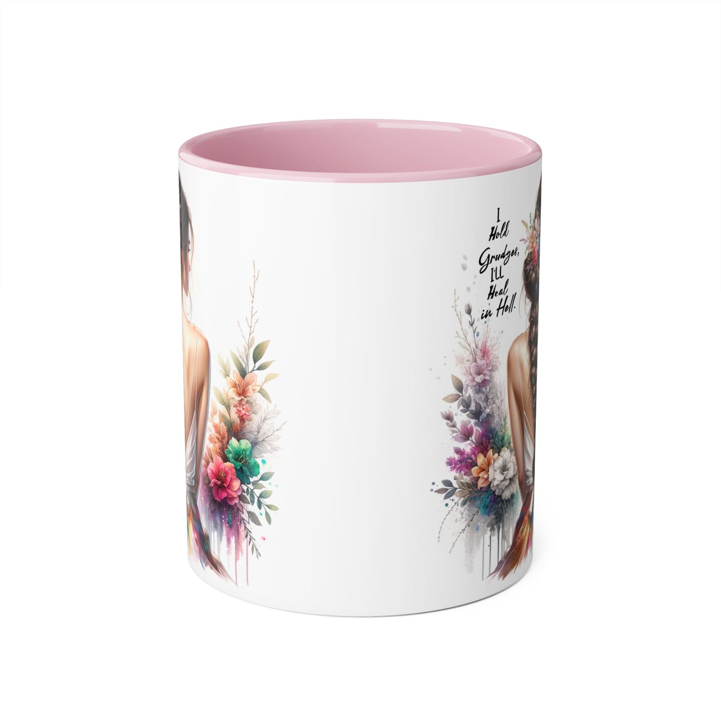 I Hold Grudges, I'll Heal in Hell Floral Art Accent Mug, Coffee Cup Gift, Inspirational Drinkware, Home Decor, Unique Present for Friends