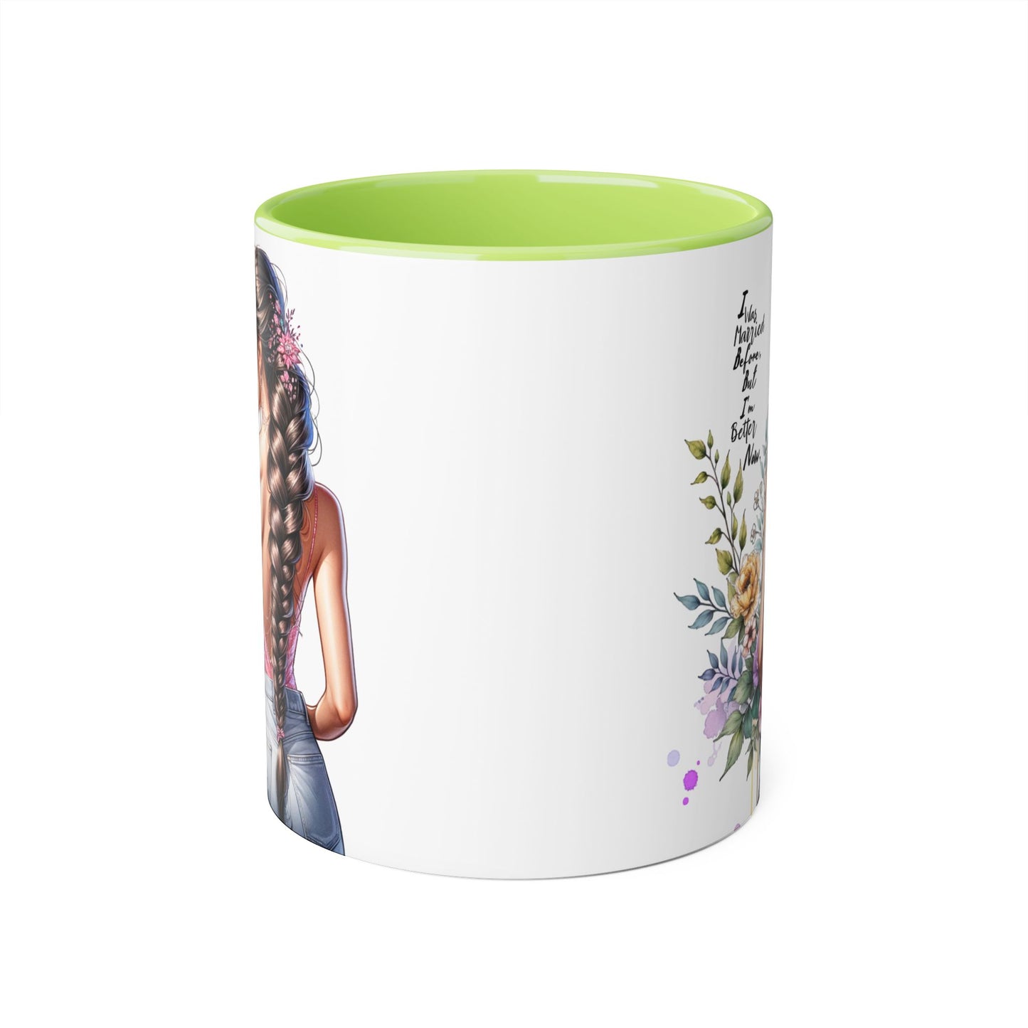 I Was Married Before But I'm Better Now Stylish Floral Accent Mug, Perfect Gift for Tea and Coffee Lovers, Unique Drinkware, Bridal Shower Gift, Inspirational Quote Mug