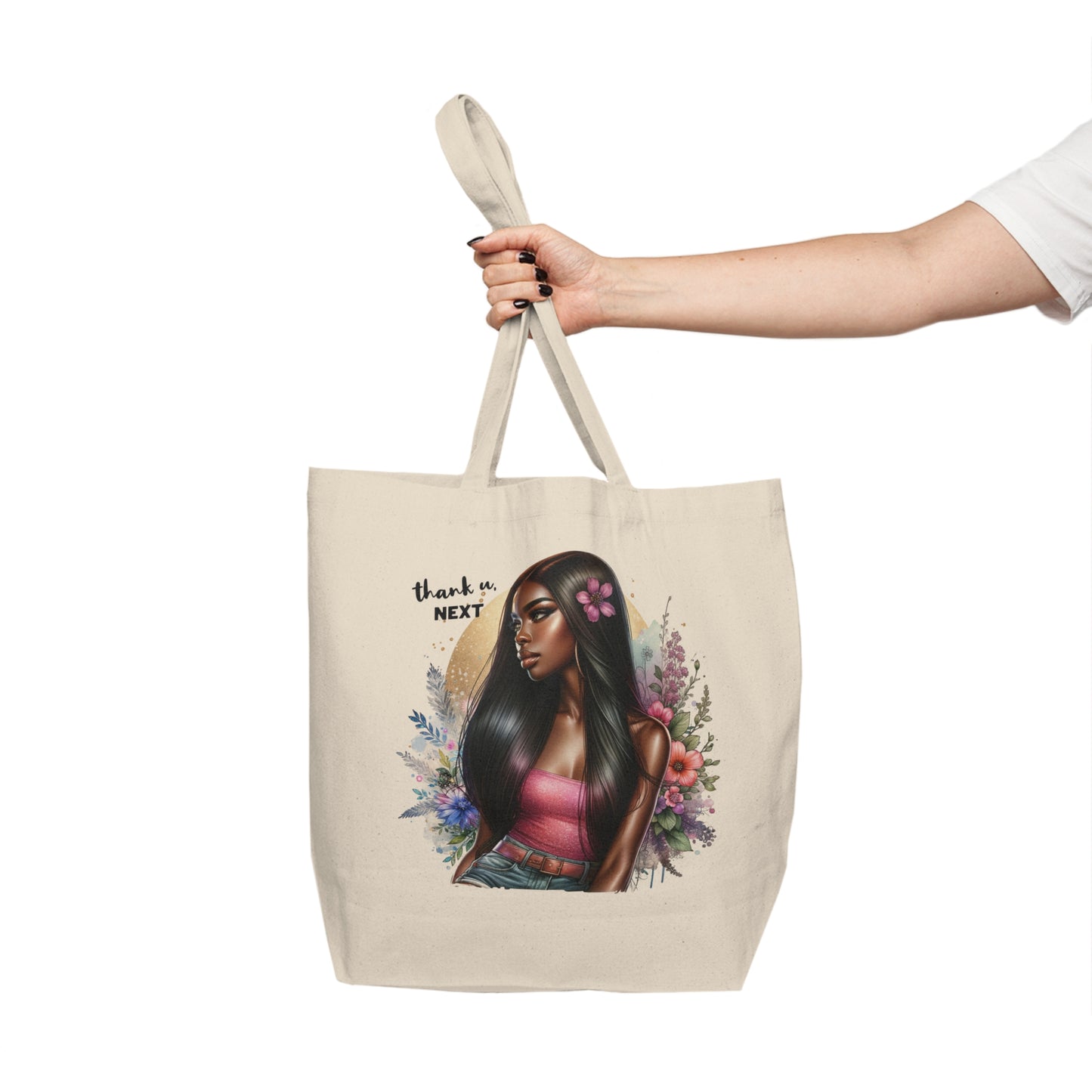 Thank U, Next Chic Floral Tote Bag, Boho Shopping Bag, Thank You Next Canvas Bag, Gift for Her, Eco-Friendly Grocery Tote