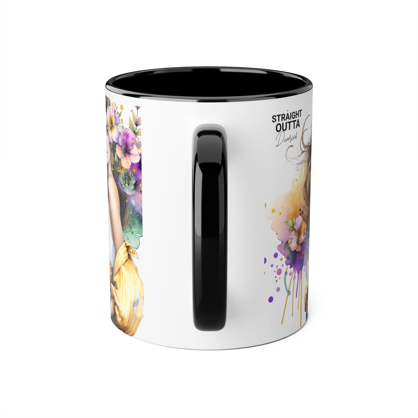 Straight Outta Divorced Humoristic Chic Floral Art Mug - Stylish Coffee Cup for Home or Office, Perfect Gift for Birthdays, Mother’s Day, or Coffee Lovers