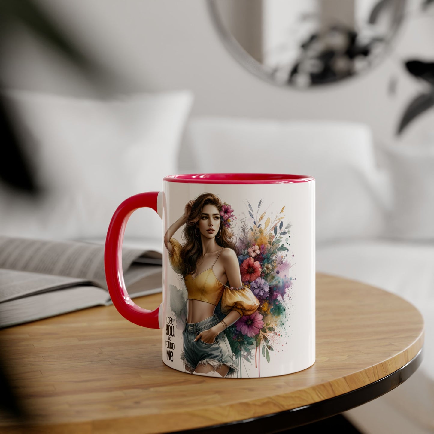 Lost You and Found Me Floral Accent Mug, Empowering Coffee Cup, Vibrant Gift for Friends, Motivational Drinkware, Perfect for Home or Office