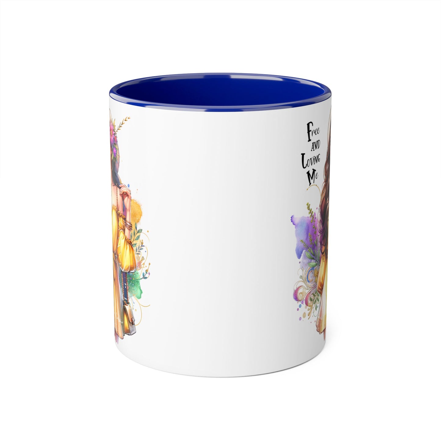 Free and Loving Me Vibrant Accent Mug, Colorful Coffee Cup for Self-Care