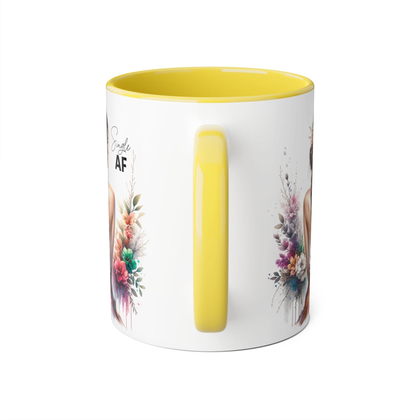 Single AF Bohemian Accent Mug - Smile AF, Floral Coffee Cup, Gift for Her, Inspirational Drinkware, Home Décor, Unique Present