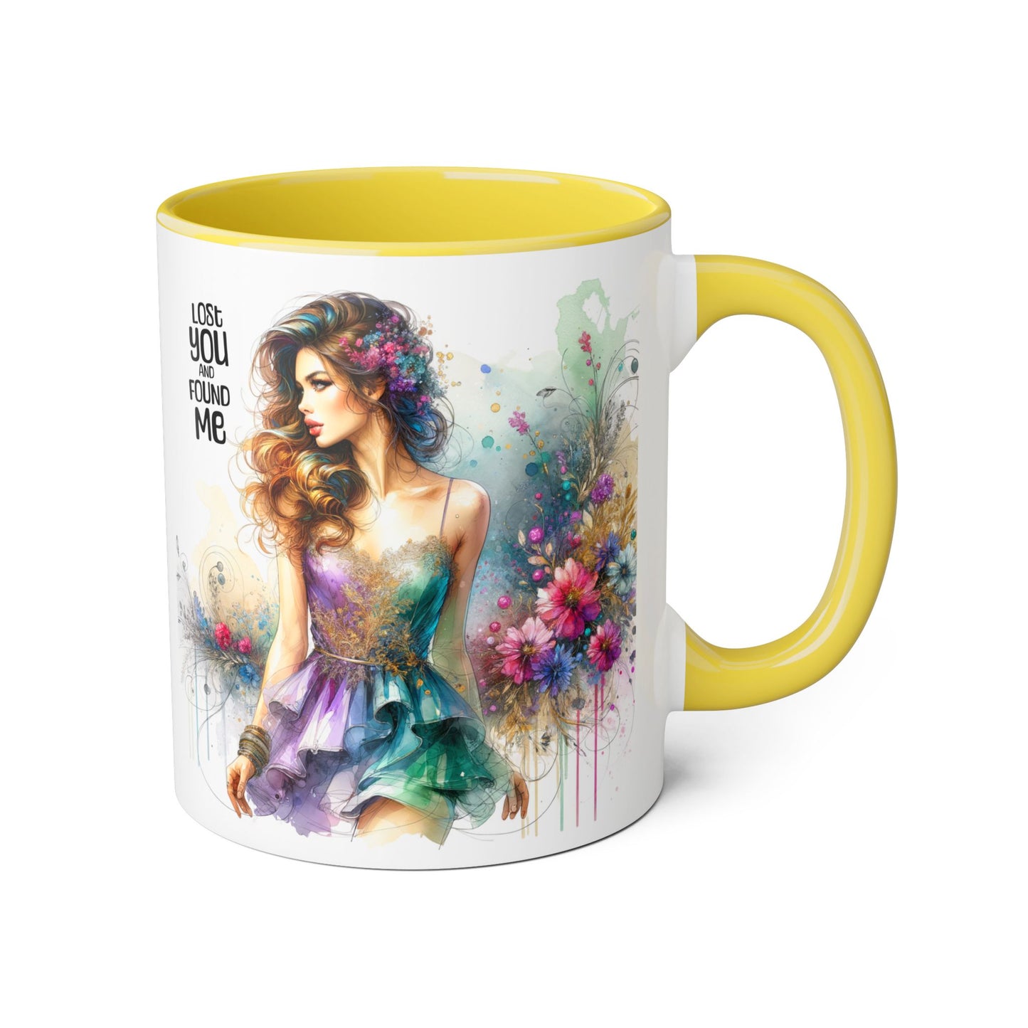 Lost You and Found Me Colorful Floral Accent Mug, Vibrant Art Coffee Cup for Flower Lovers, Inspirational Gift for Mother's Day, Chic Drinkware