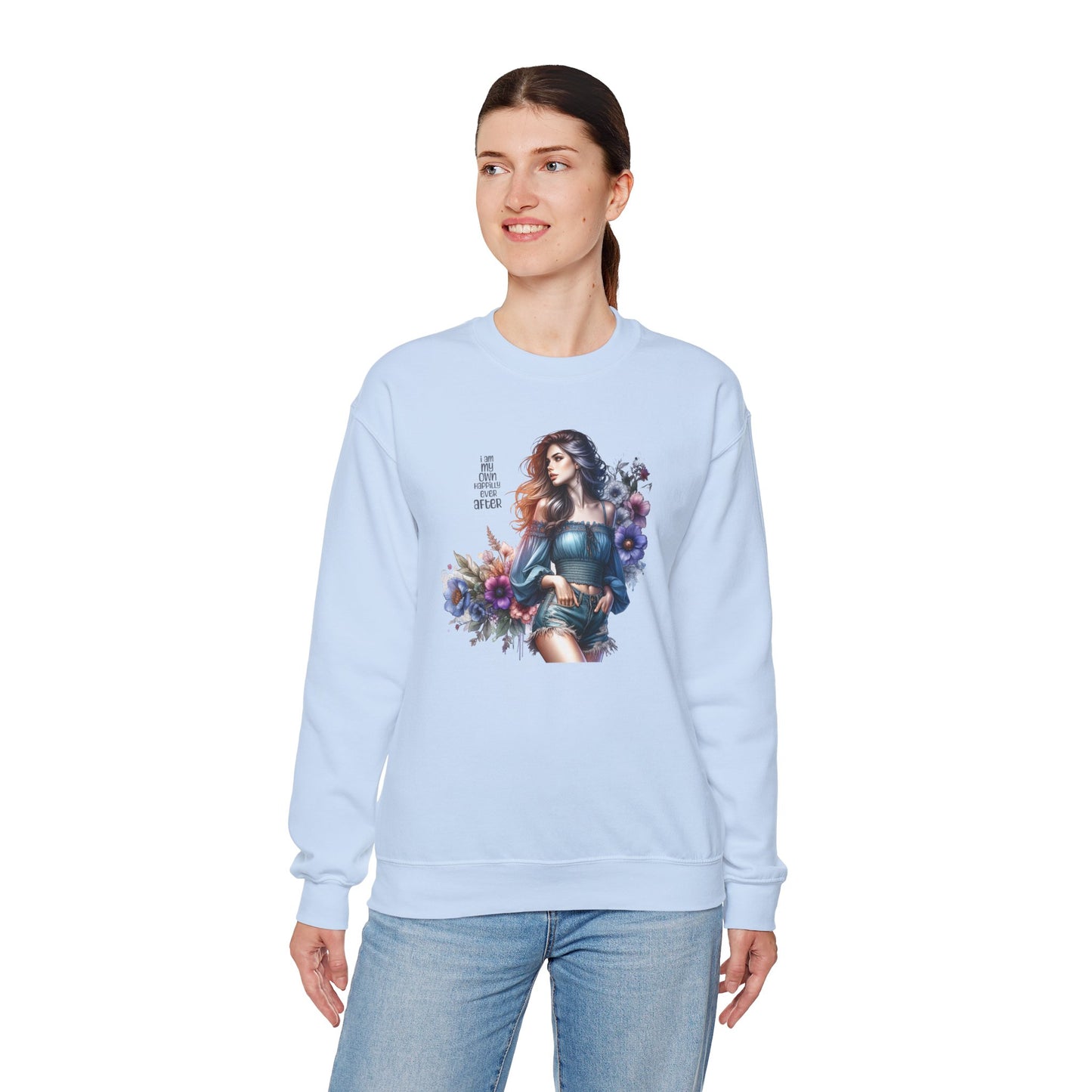 I Am My Own Happily Ever After Floral Aesthetic Crewneck Sweatshirt - Cozy Style for Women, Fashion Top, Gift Idea, Floral Sweatshirt, Spring/Summer Wear