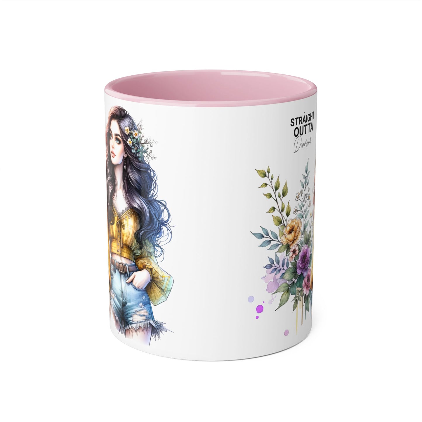 Straight Outta Divorced Humoristic Stylish Floral Accent Mug, Perfect for Coffee Lovers, Gift for Her, Home Decor, Mother's Day, Birthday, Everyday Use