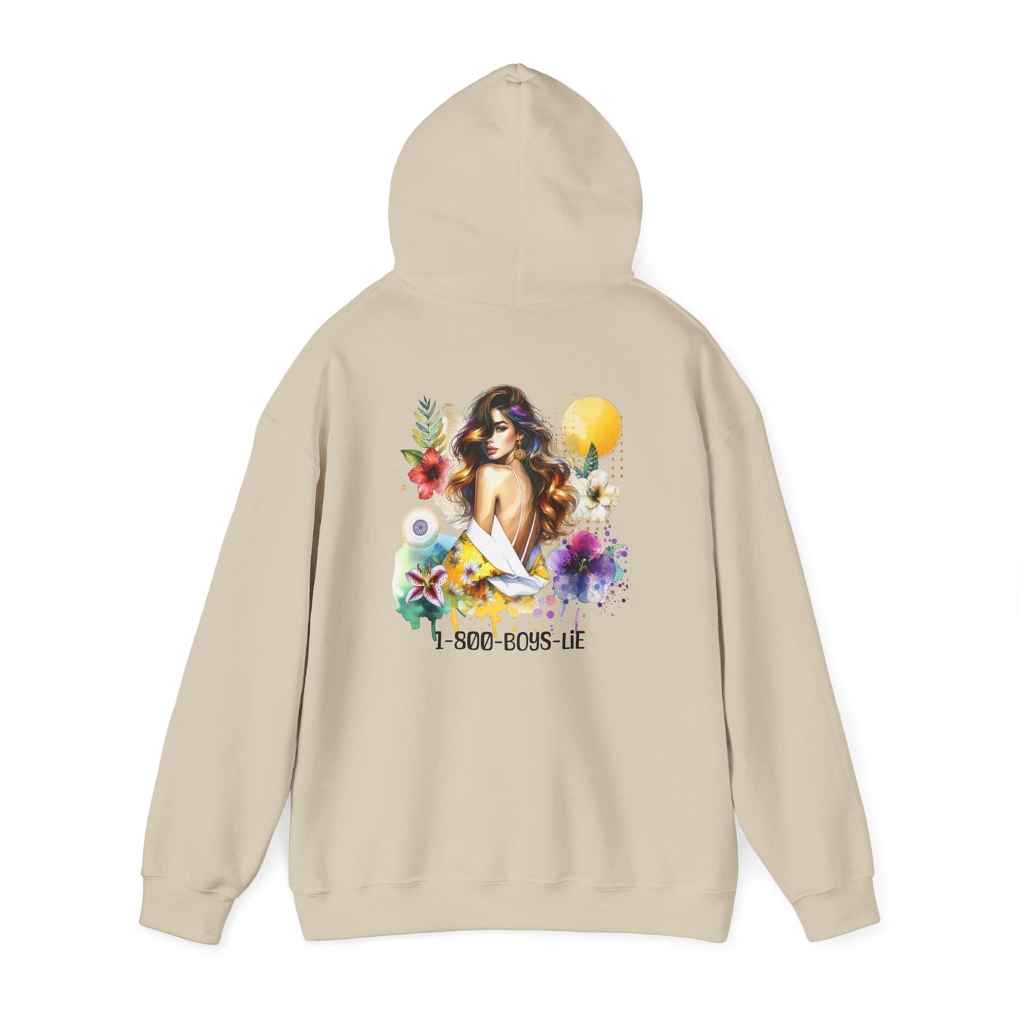 1-800-Boys-Lie Tropical Vibe Hoodie - Unisex Heavy Blend Sweatshirt for Beach Lovers, Summer Style, Gift for Her, Casual Wear, Boho Chic Fashion