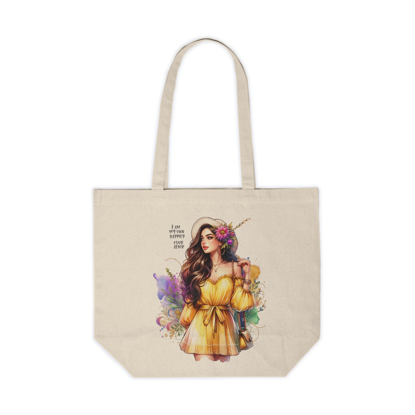 I Am My Own Happily Ever After Chic Illustration Canvas Tote Bag | Eco-Friendly Grocery Bag, Beach Tote, Gift for Her, Market Bag, Inspirational Quote Tote