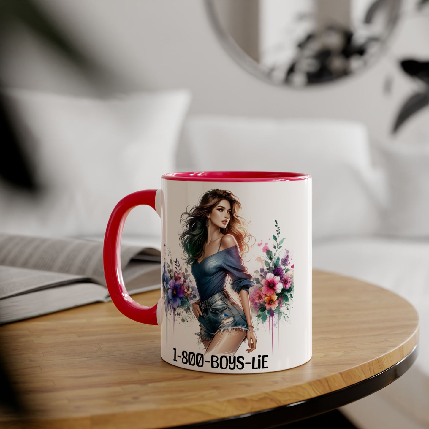 Chic Watercolor Accent Mugs, Floral Coffee Cup, Gift for Her, Trendy Drinkware, Unique Office Mug, 1-800-BOYS-LIE