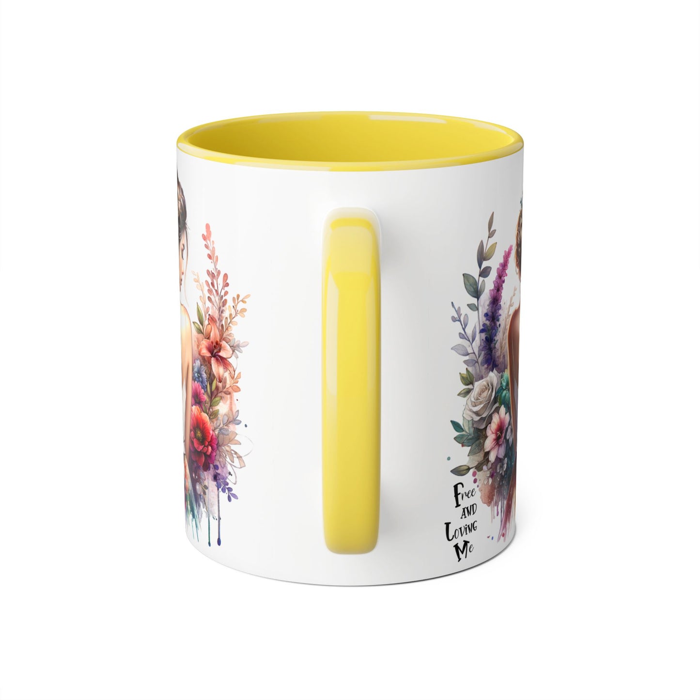 Free and Loving Me Floral Accent Mug, Artistic Coffee Cup, Gift for Mom, Birthday, Mother's Day, Home Decor, Inspirational Mug