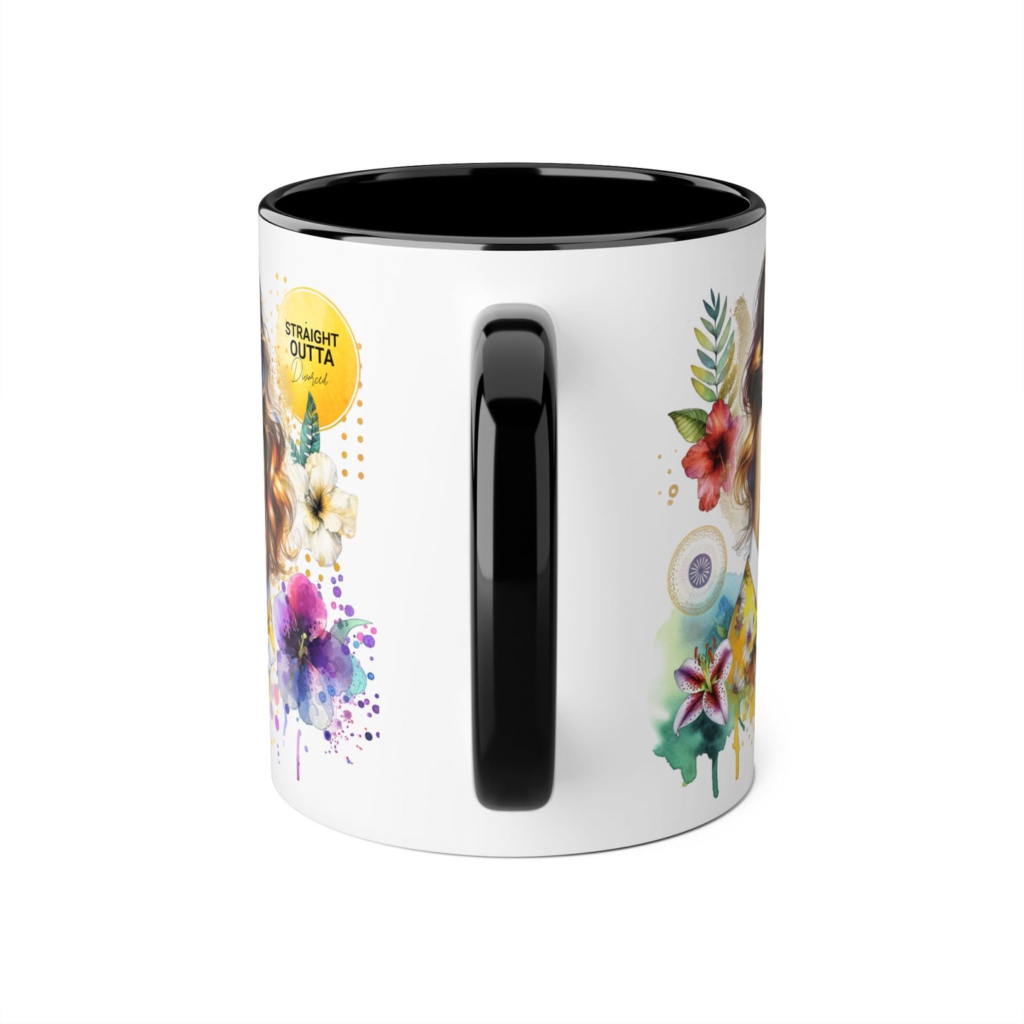 Straight Outta Divorced Humoristic Vibrant Accent Mugs, Floral Coffee Cup, Artistic Drinkware, Gift for Her, Home Decor, Unique Mug