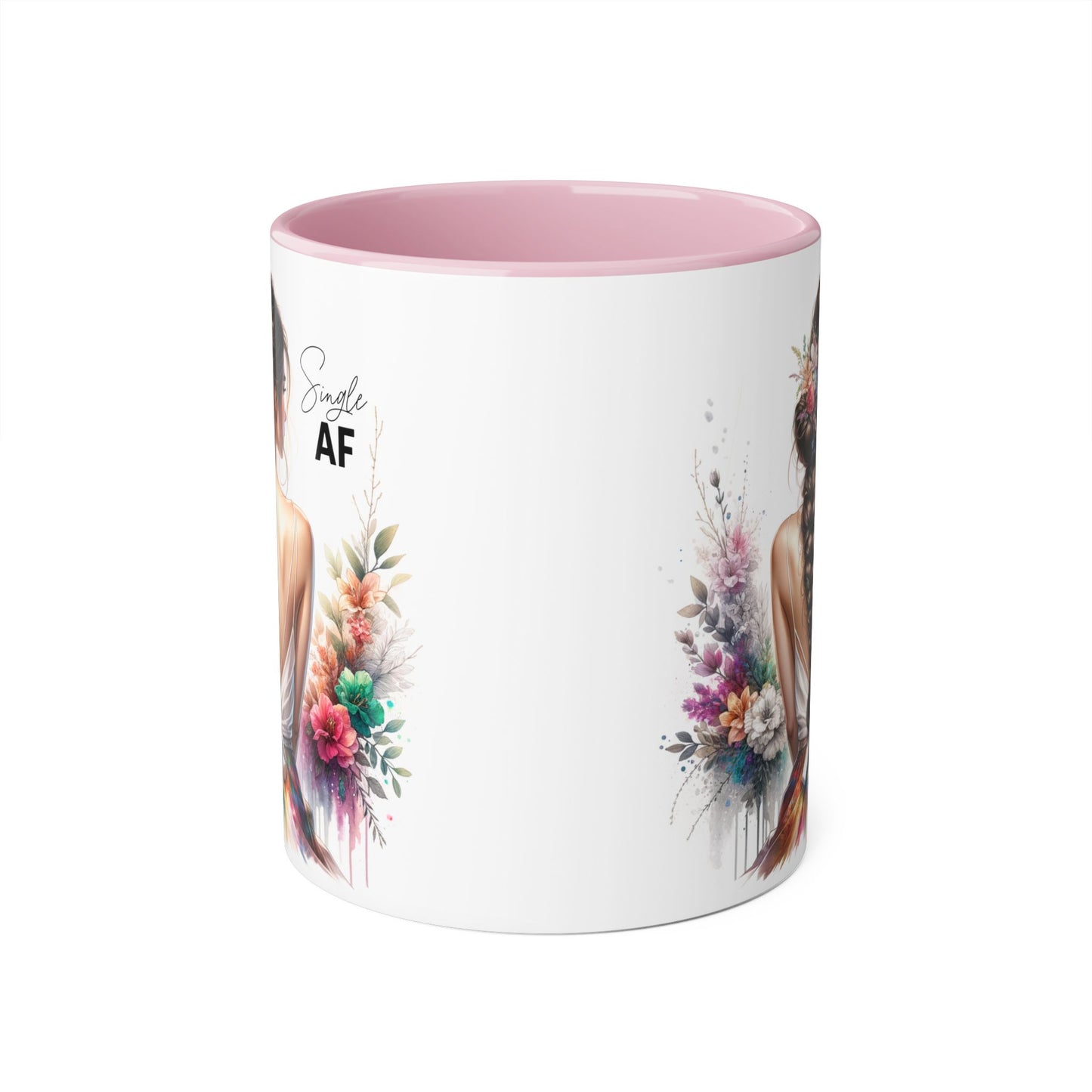 Single AF Bohemian Accent Mug - Smile AF, Floral Coffee Cup, Gift for Her, Inspirational Drinkware, Home Décor, Unique Present