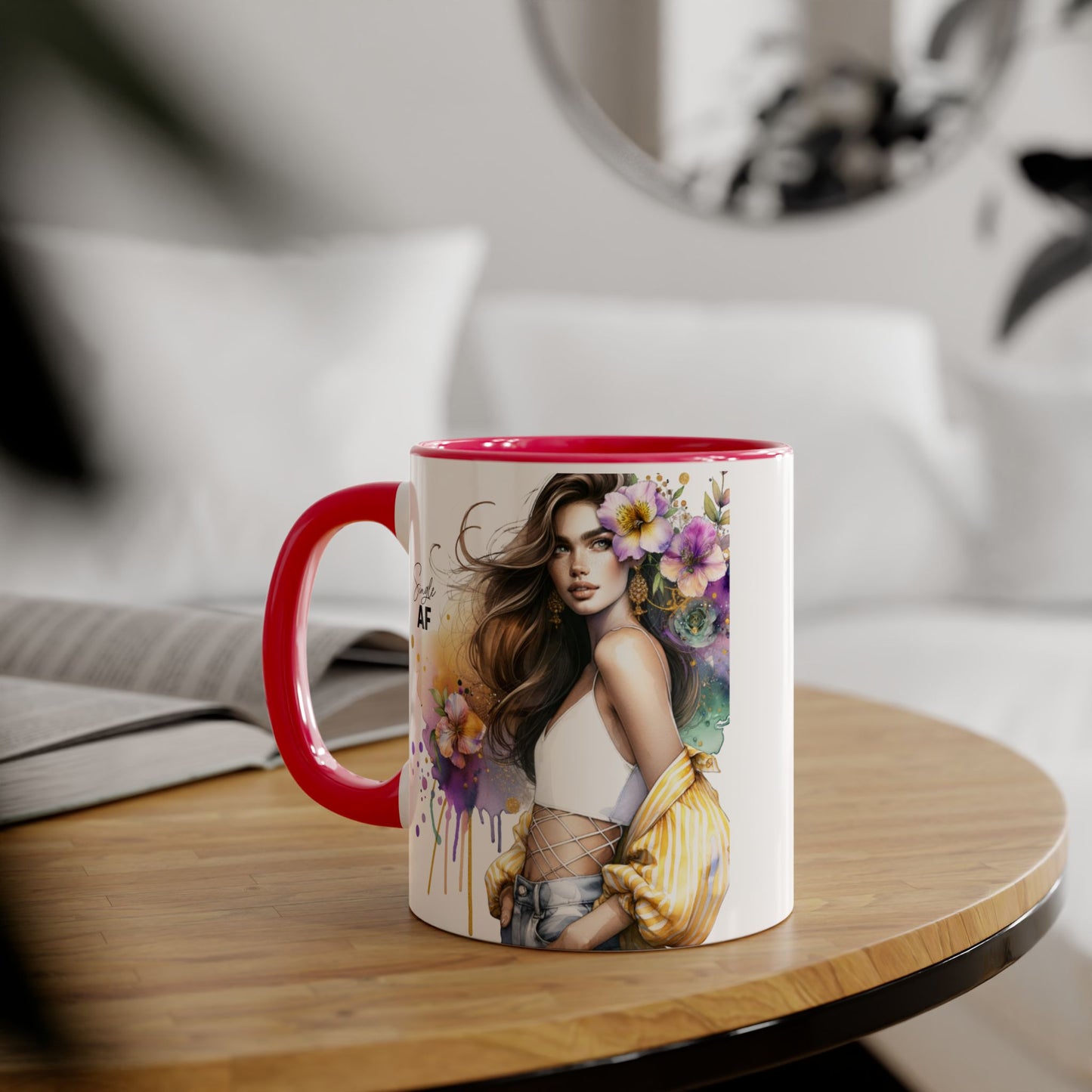 Single AF Chic Accent Mugs with Floral Art, Stylish Coffee Cups, Trendy Tea Mugs, Gift for Her, Motivational and Inspiring Drinkware