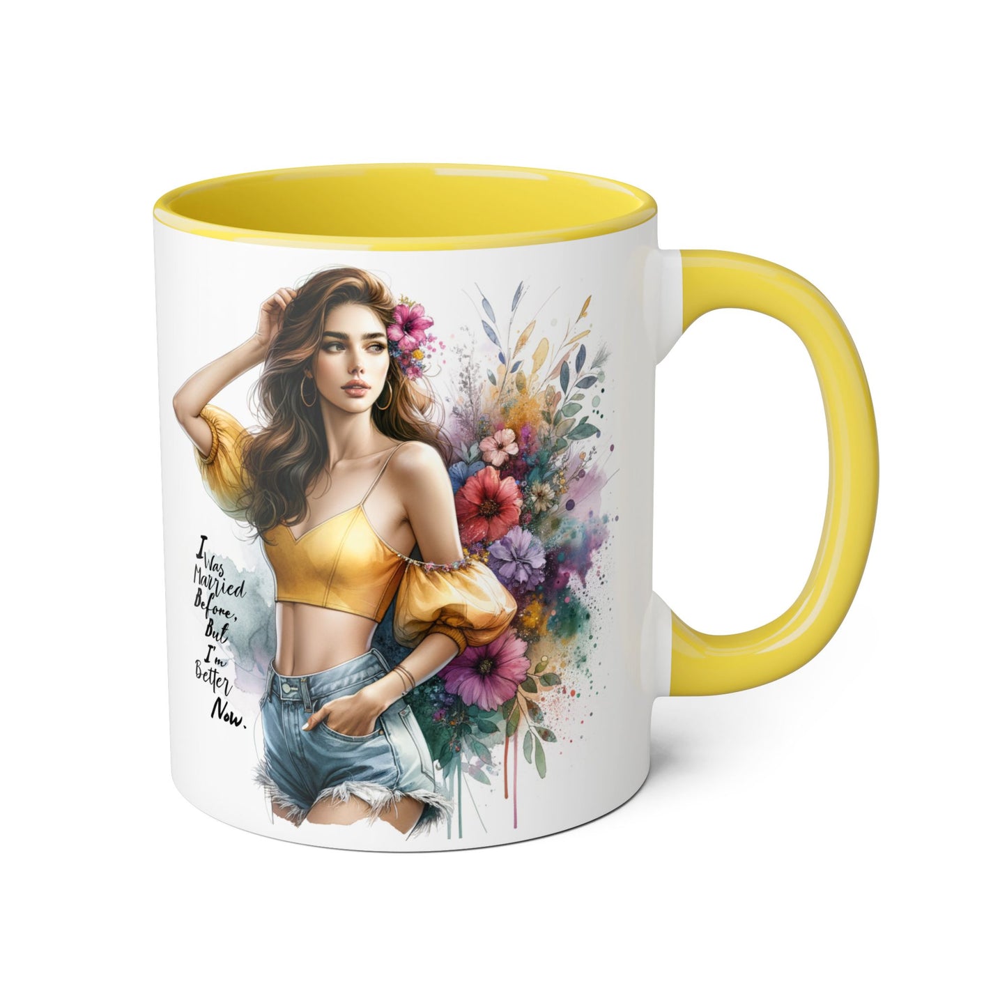 I Was Married Before But I'm Better Now Humoristic Chic Floral Accent Mug - Inspirational Art for Coffee Lovers, Gifts for Friends, Home Decor, Motivational Drinkware, Birthday Present