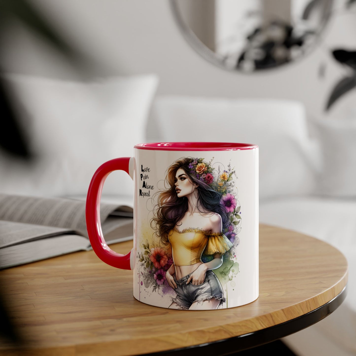Colorful Artistic Accent Mug with Floral Design, Boho Coffee Cup, Gift for Her, Unique Tea Mug, Inspirational Quote Mug