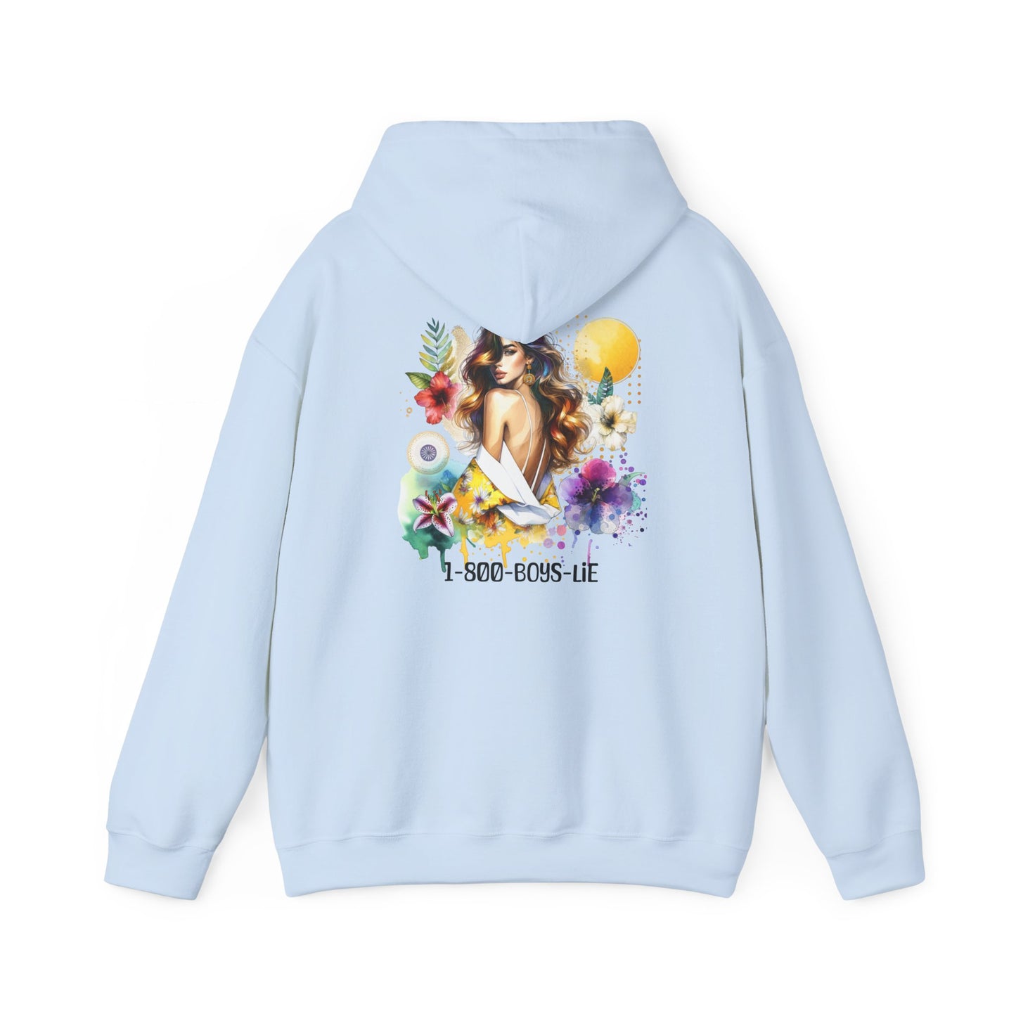 1-800-Boys-Lie Tropical Vibe Hoodie - Unisex Heavy Blend Sweatshirt for Beach Lovers, Summer Style, Gift for Her, Casual Wear, Boho Chic Fashion