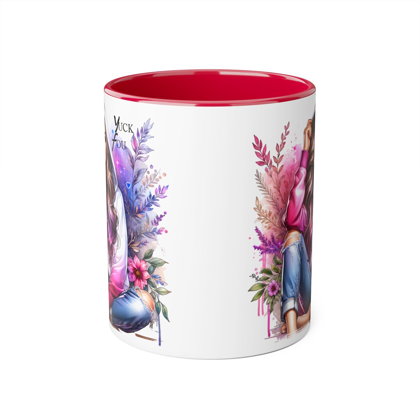 Yuck Fou Chic Floral Accent Mug, Inspirational Coffee Cup, Gift for Her, Relaxing Tea Mug, Boho Style Drinkware, Unique Home Decor