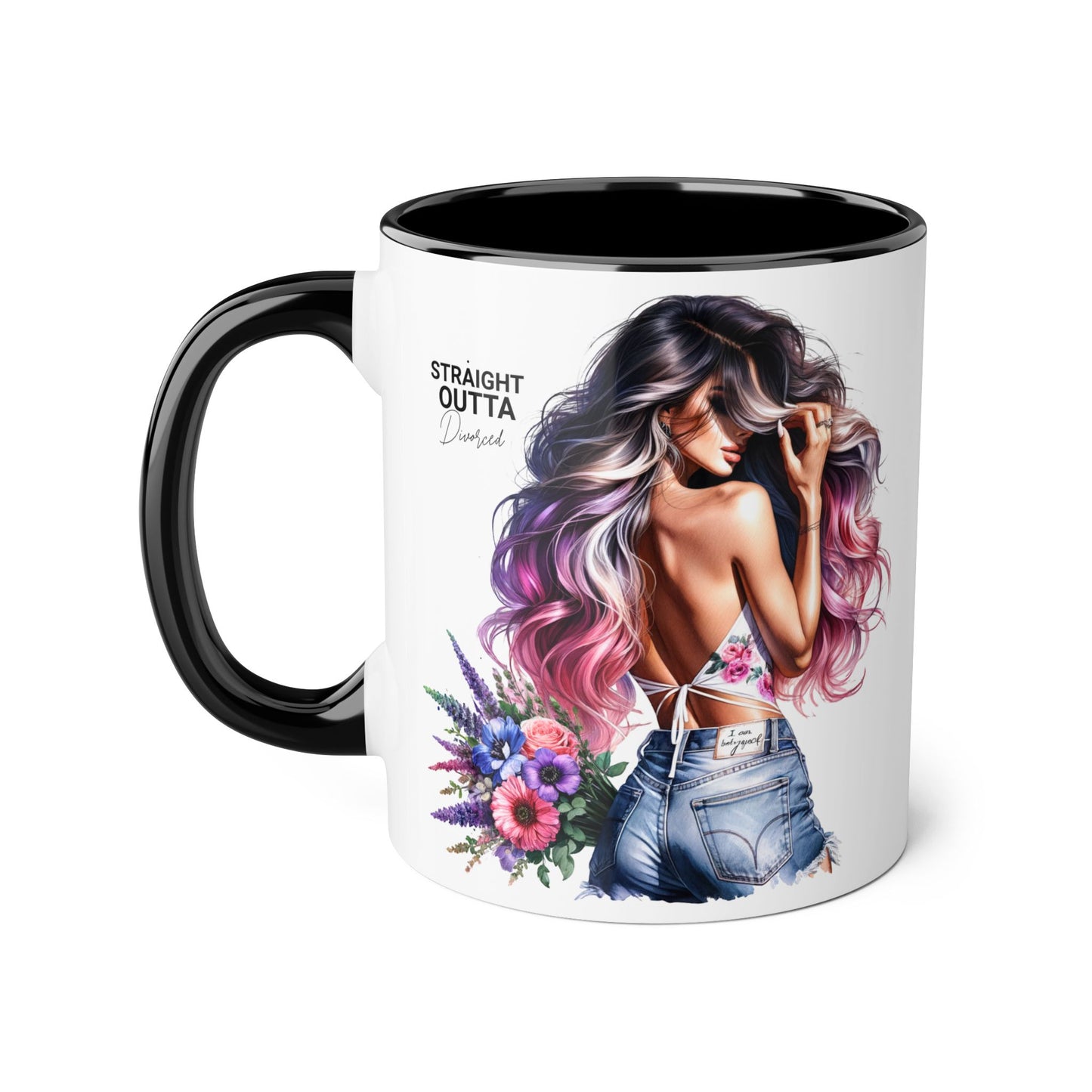 Straight Outta Divorced Humoristic Chic Accent Mugs for Trendy Coffee Lovers | Floral Design, Gifts for Her, Home Decor, Unique Kitchenware, Straight Outta Mug