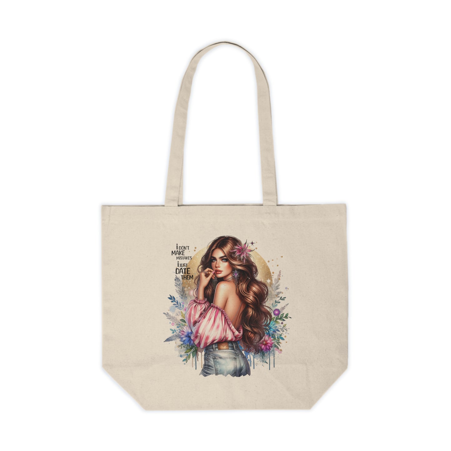 I Don`t Make Mistakes, I Just Date Them Beautiful Floral Canvas Shopping Tote, Eco-Friendly Shopping Bag, Gift for Her, Boho Tote, Summer Vibes, Everyday Essentials