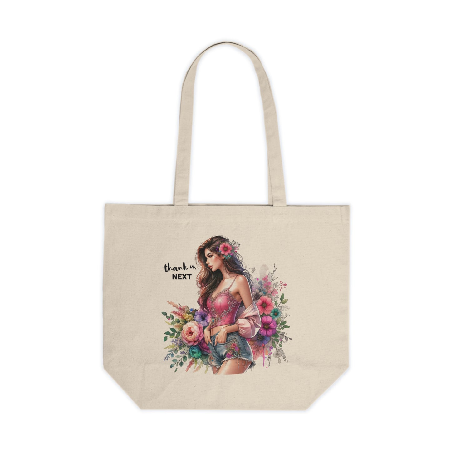 Thank U, Next Floral Canvas Tote Bag - Chic Shopping Bag, Earth-Friendly Tote, Gift for Her, Market Bag, Summer Accessory, Thanks Next Design
