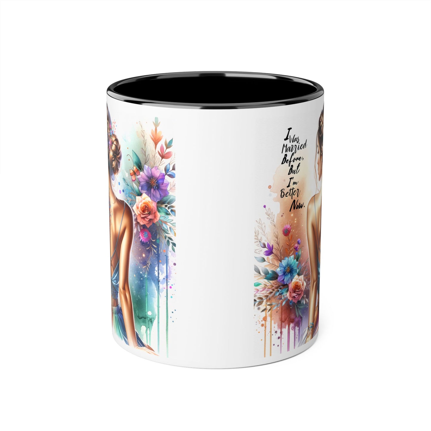 I Was Married Before But I'm Better Now Humoristic Elegant Floral Mug - Inspirational Gift for Her, Coffee Lover, Art Enthusiast, Self-Care Reminder, Unique Home Decor