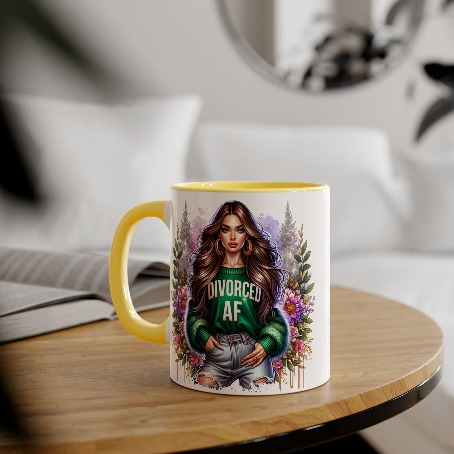 Stylish Accent Mugs for Empowering Sips, Floral Artwork, Perfect Gift for Divorced Friends, Motivational Tea or Coffee Cup