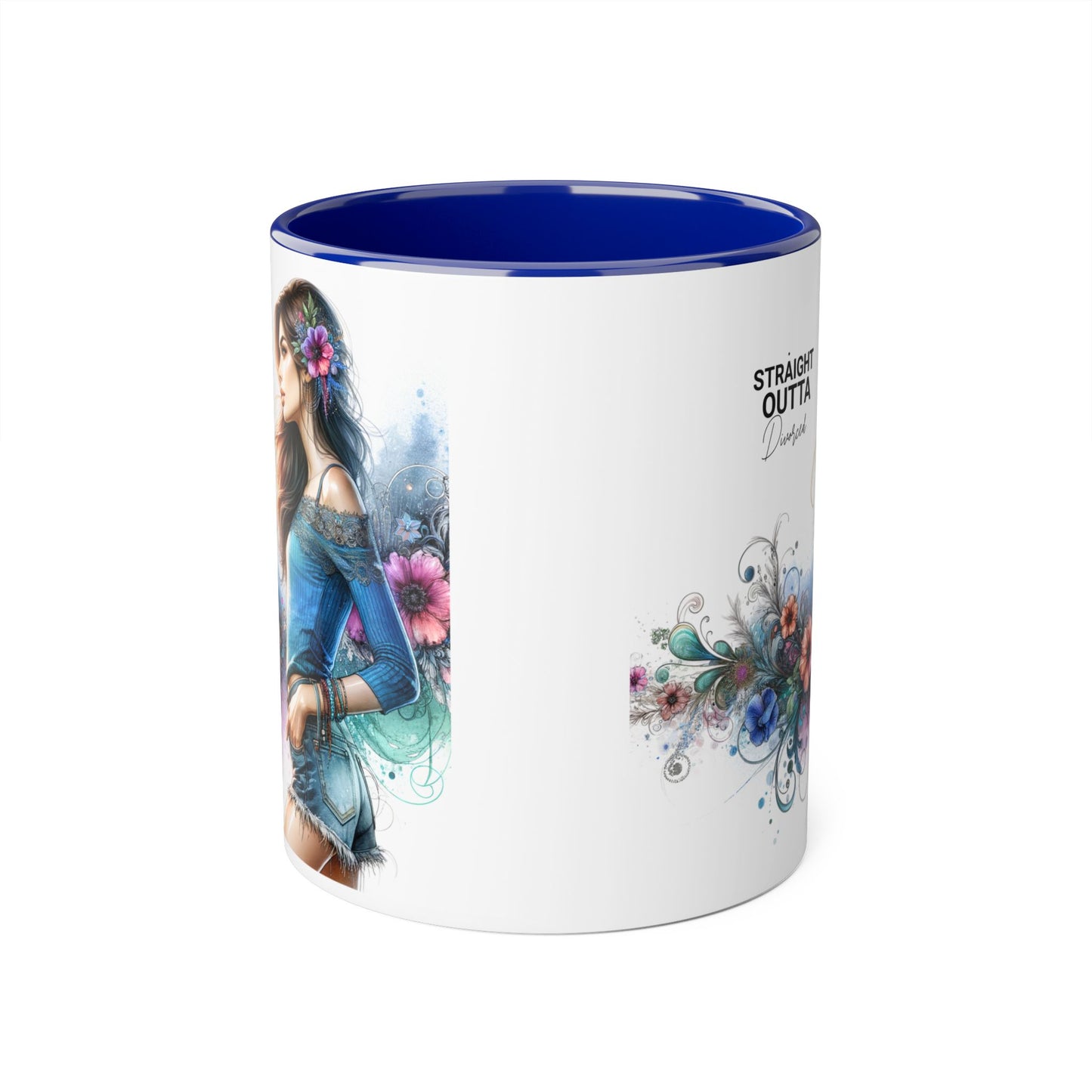 Straight Outta Divorced Humoristic Bohemian Accent Mugs with Floral Art – Trendy Coffee Cup, Gift for Friends, Decor, Home, Birthday, or Celebration