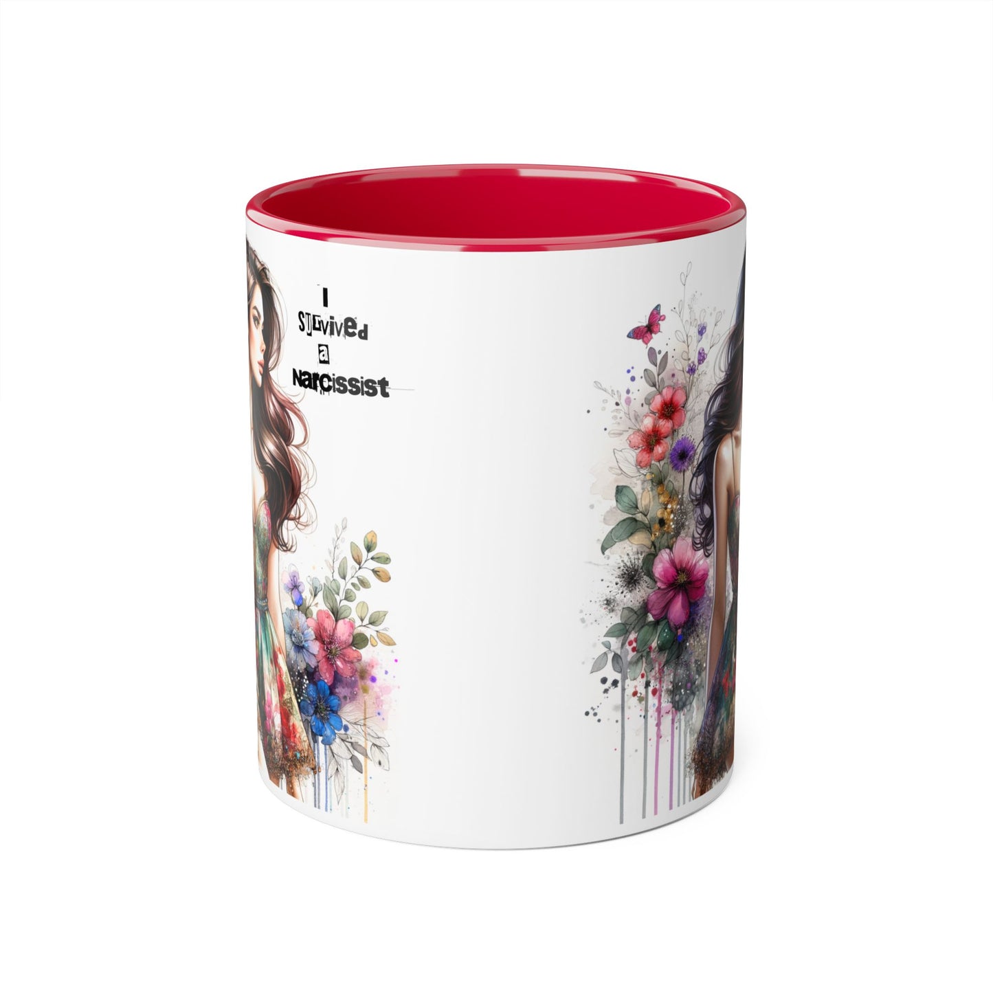 Artistic Accent Mug, Floral Design Coffee Cup, Unique Gift for Her, Inspirational Double-Sided Mug, Perfect for Birthdays, Self-Care