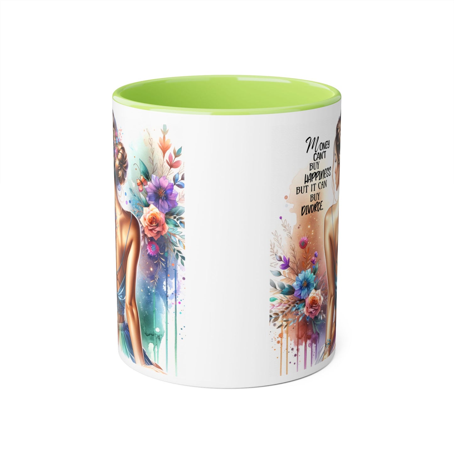 Money Can't Buy Happiness But It Can Buy Divorce Humoristic Elegant Floral Accent Mug, Inspirational Coffee Cup, Gift for Her, Self-Love Decor, Motivational Tea Mug