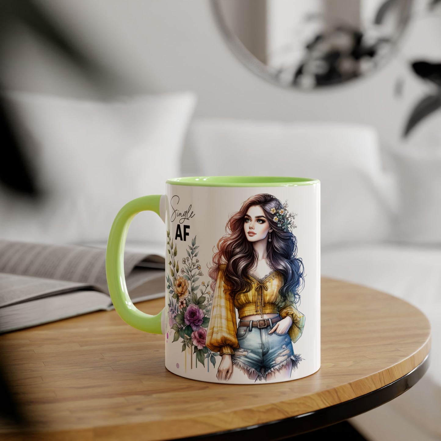 Single AF Accent Mug, Floral Coffee Cup, Gift for Single Friends, Cute Relationship Humor Mug, Funny Birthday Mug, Tea Lover Gift