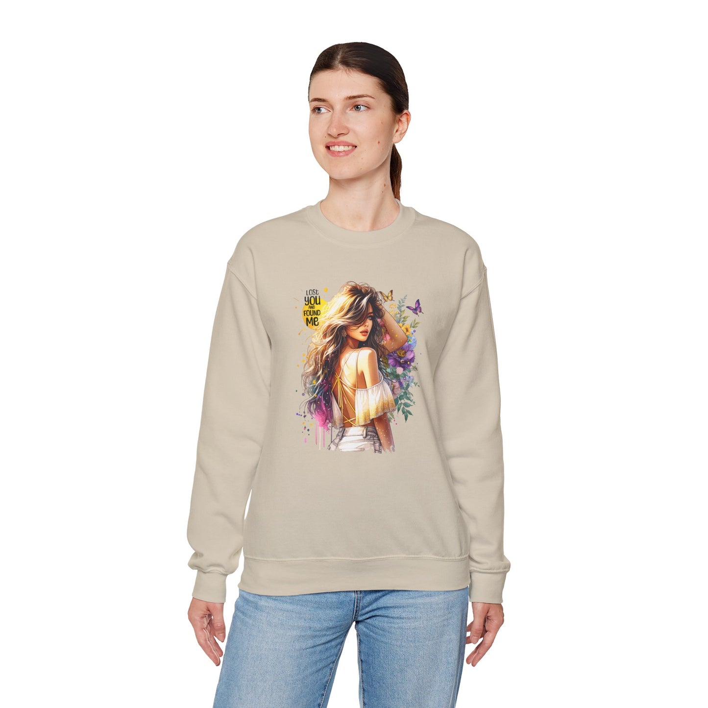 Lost You And Found Me Bohemian-Themed Crewneck Sweatshirt with Floral Design, Cozy Casual Wear, Gift for Her, Everyday Comfort, Family Gatherings, Spring Fashion