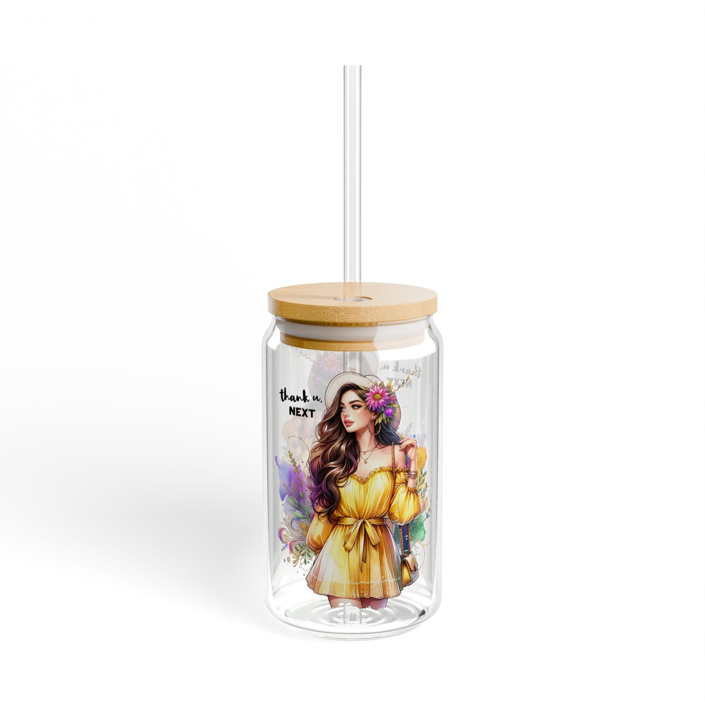 Thank U, Next Floral Sipper Glass, 16oz - Colorful Drinkware for Home, Office, Eco-Friendly, Gift for Her, Summer Vibes
