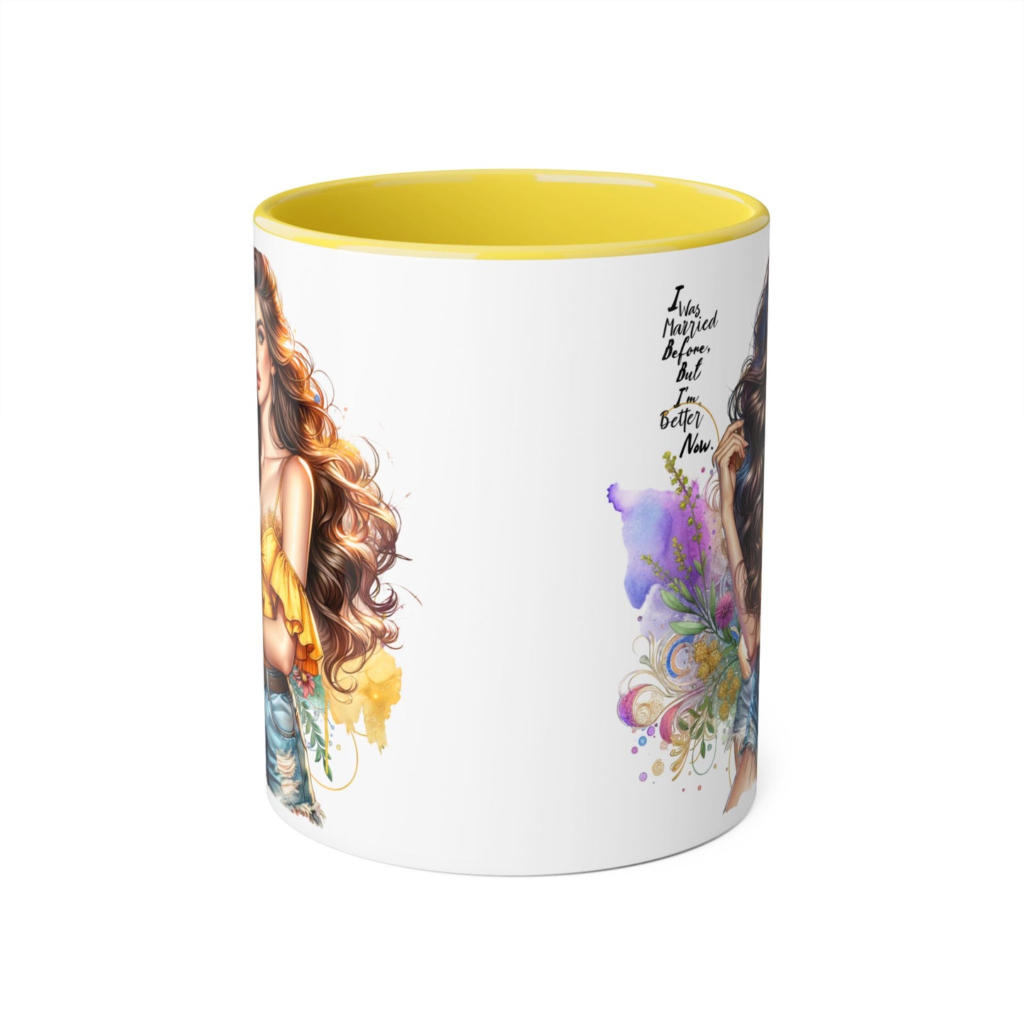 I Was Married Before But I'm Better Now Boho Chic Accent Mugs, Inspirational Coffee Cup, Gift for Her, Unique Art Mug, Home Decor, Vibrant Floral Design
