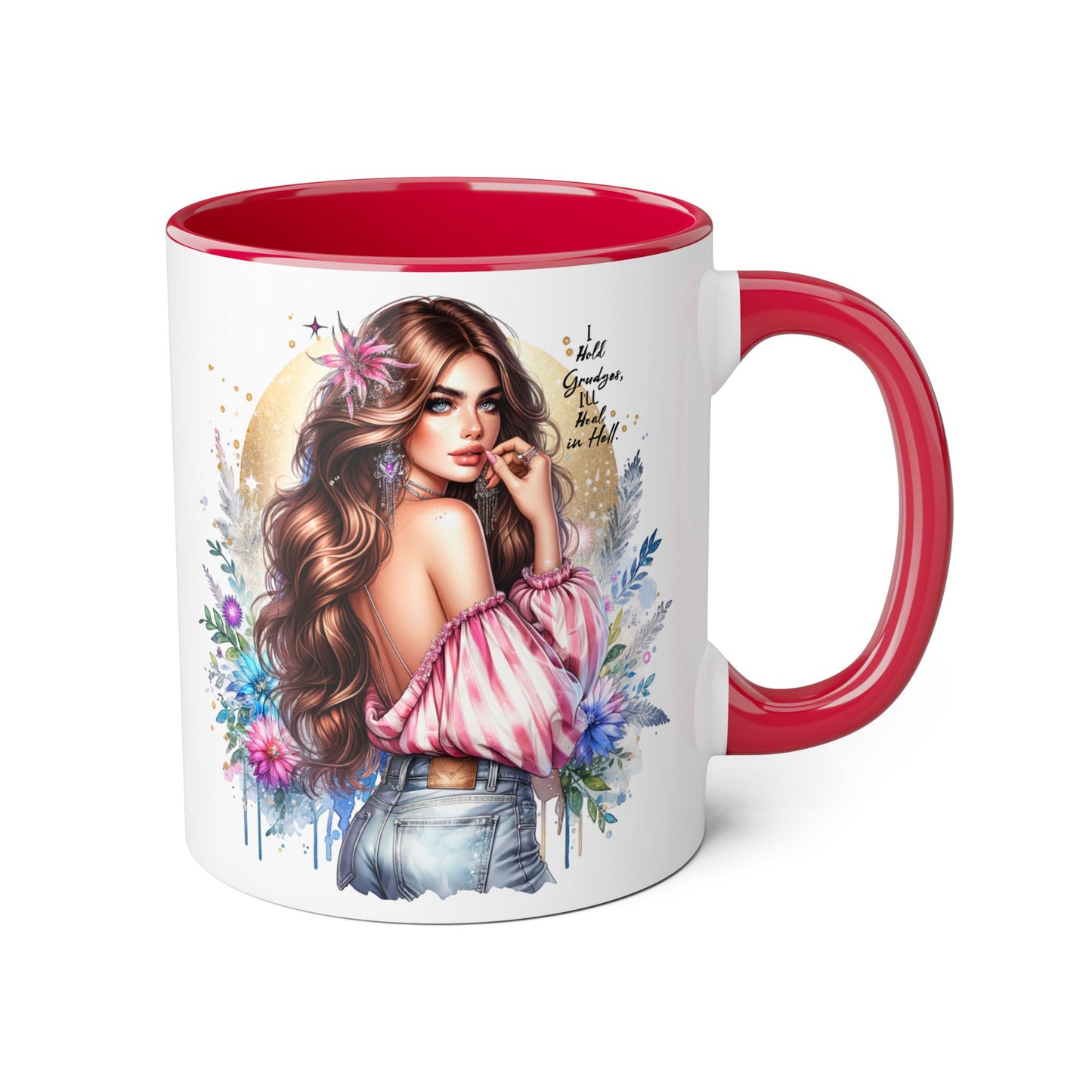 I Hold Grudges, I'll Heal in Hell Stylish Accent Mug, Floral Coffee Cup, Gift for Her, Tea Time Essentials, Boho Chic Mug, Perfect for Birthdays, Casual Everyday Use