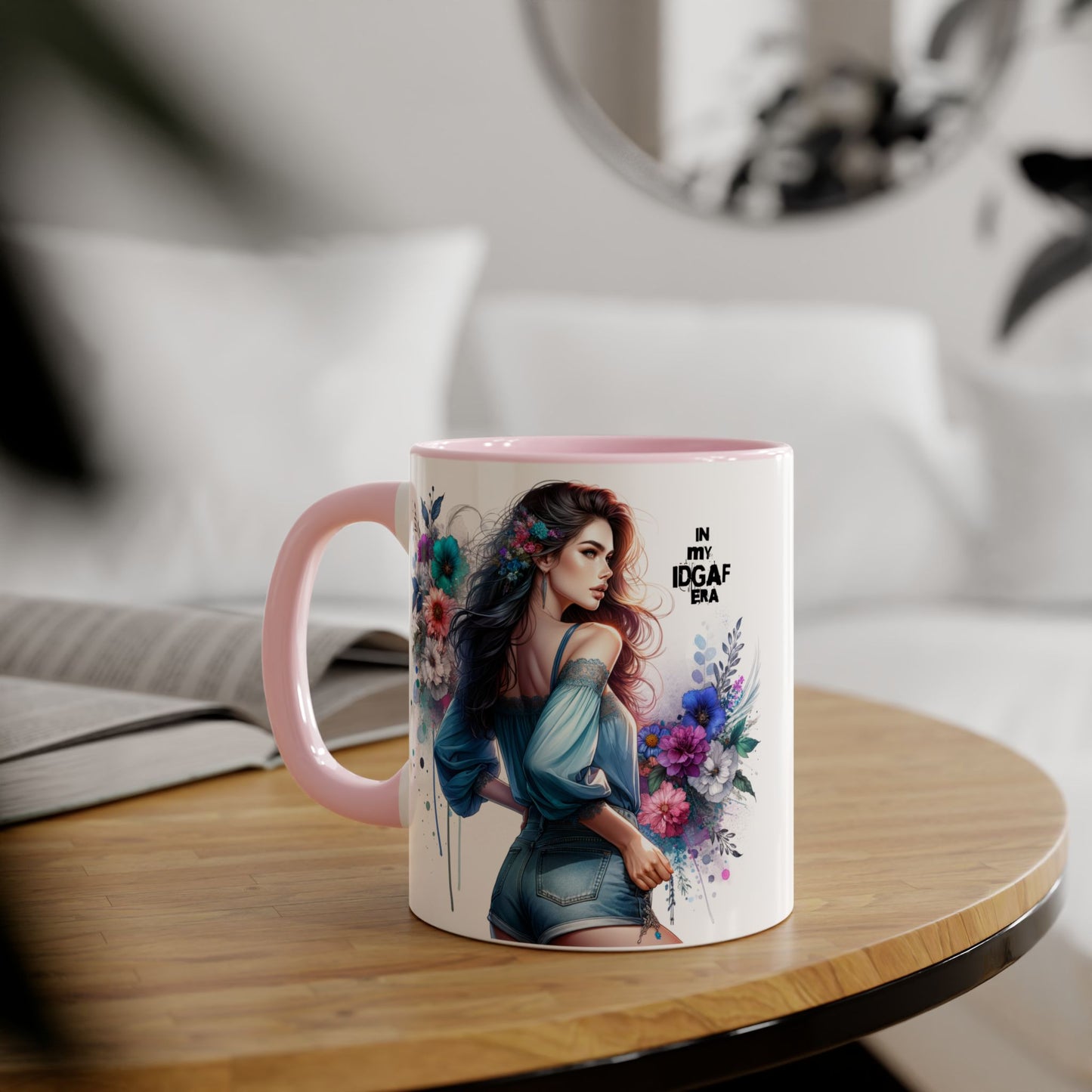 Bold Floral Accent Mug, 11oz | In My IDGAF Era, Ideal for Coffee Lovers, Gift for Her, Boho Decor, Motivational Gift