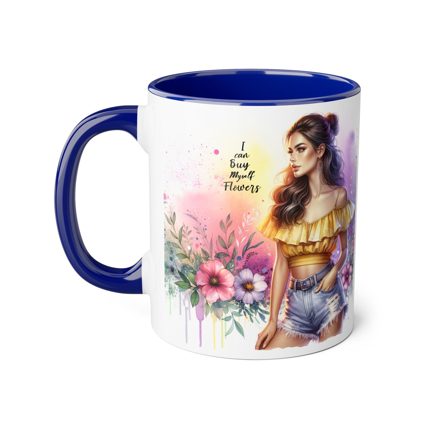 I Can Buy Myself Flowers Colorful Floral Accent Mug, 11oz Coffee Cup, Bohemian Style Drinkware, Perfect Gift for Garden Lovers, Ideal for Birthdays, Mother's Day