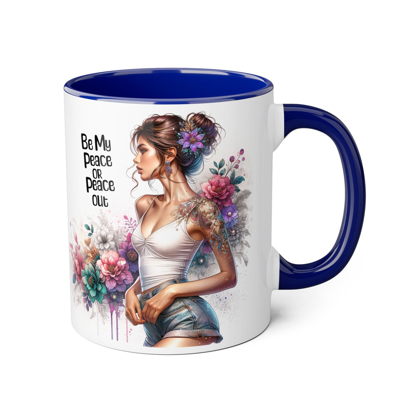 Be My Peace or Peace Out Bohemian Floral Accent Mug - Inspirational Coffee Cup, Gift for Her, Peaceful Vibes, Birthday Present, Home Decor, Artistic Drinkware