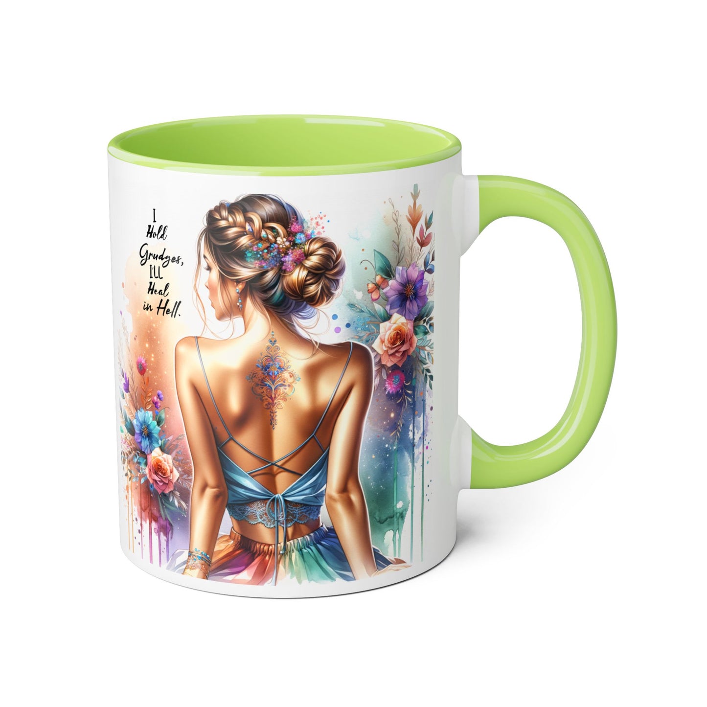 I Hold Grudges, I'll Heal in Hell Artistic Accent Mugs for Creative Souls, Unique Gift for Artists, Inspirational Coffee Cup, Floral Design Mug, Great for Birthdays, Holidays
