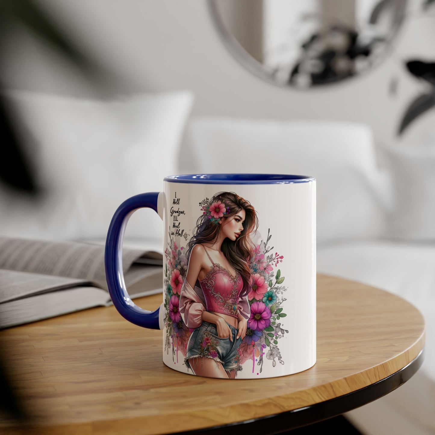 I Hold Grudges, I'll Heal in Hell Humoristic Floral Accent Mug