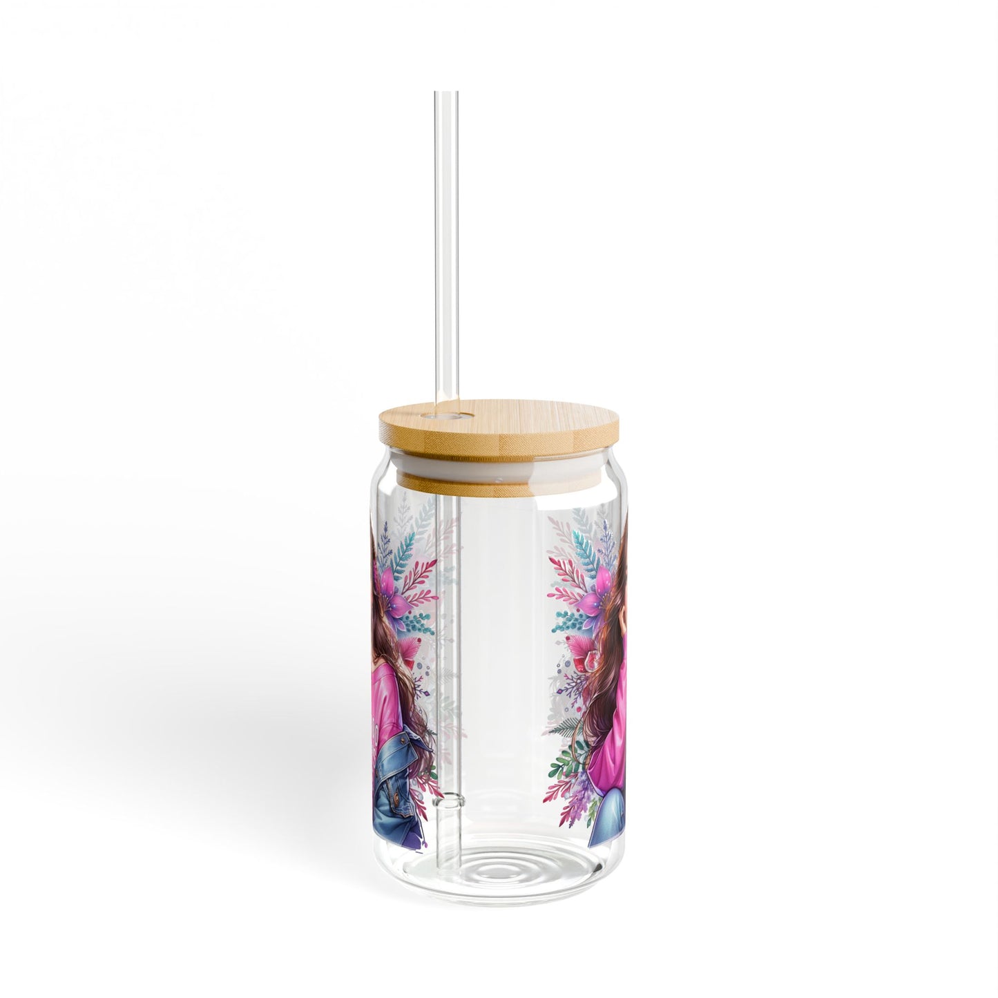 1-800-Boys-Lie Chic Sipper Glass with Straw, Stylish Glass Bottle, Trendy Drinkware, Gift for Her, Floral Design, Summer Party Accessory