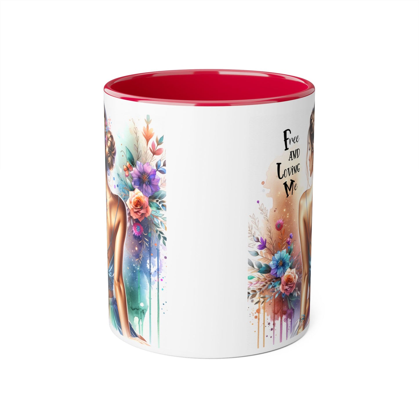 Artistic Floral Accent Mug, Free and Loving Me Ceramic Coffee Cup, Inspirational Gift, Unique Drinkware, Bohemian Style Mug