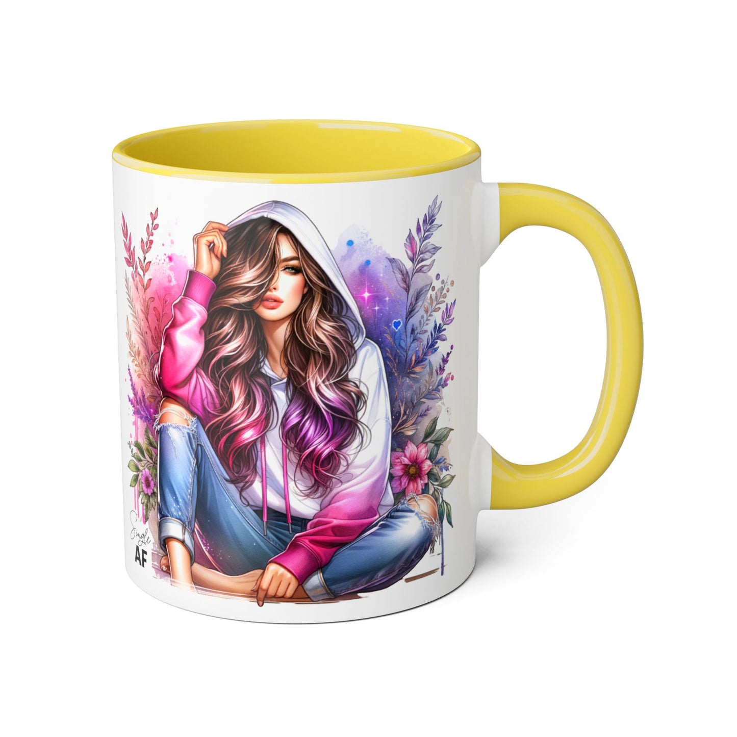 Single AF Stylish Accent Mugs for Coffee Lovers, Floral Art, Inspirational Gift, Appreciation Gift, Home Decor, Unique Mug Design