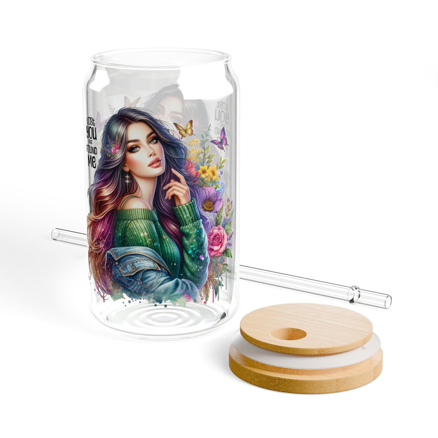 Lost You and Found Me Charming Floral Sipper Glass - Eco-Friendly Drinking Jar with Straw, Perfect Gift for Nature Lovers, Summer Parties, and Home Decor