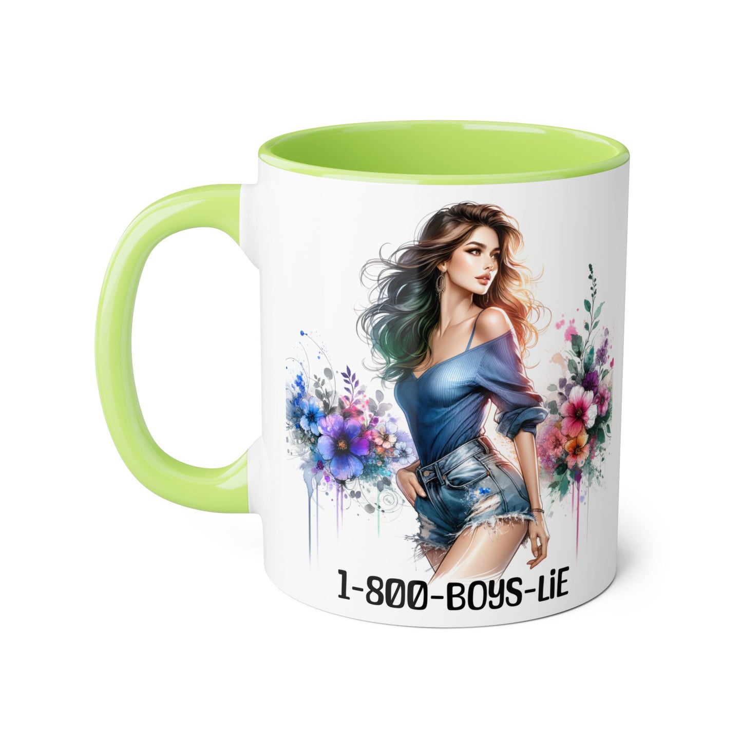 Chic Watercolor Accent Mugs, Floral Coffee Cup, Gift for Her, Trendy Drinkware, Unique Office Mug, 1-800-BOYS-LIE