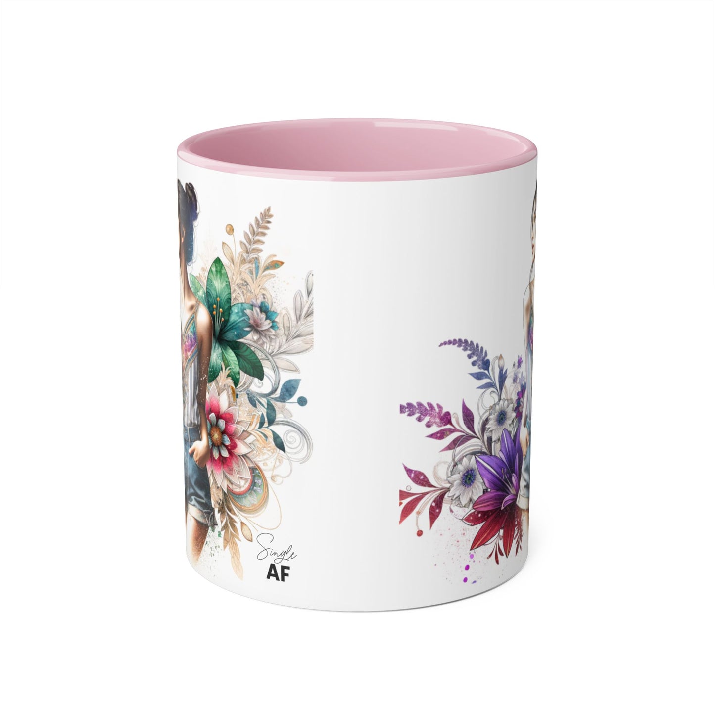 Single AF Boho Flower Accent Mug - Artistic Coffee Cup, Floral Design, Gift for Her, Birthday, Home Decor, Unique Artwork, 11oz