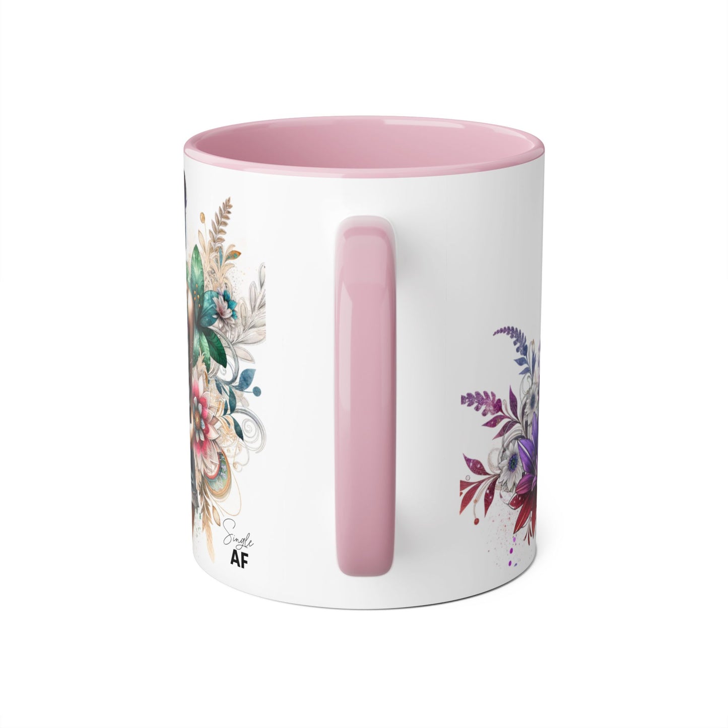 Single AF Boho Flower Accent Mug - Artistic Coffee Cup, Floral Design, Gift for Her, Birthday, Home Decor, Unique Artwork, 11oz